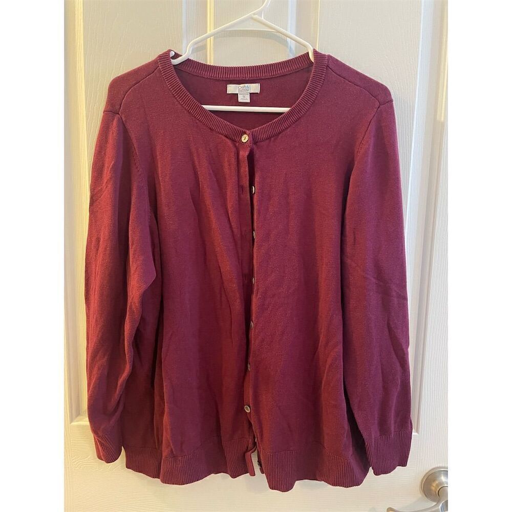 Croft & Barrow Women's Plus 1X Burgundy Cardigan Sweater Long Sleeve
